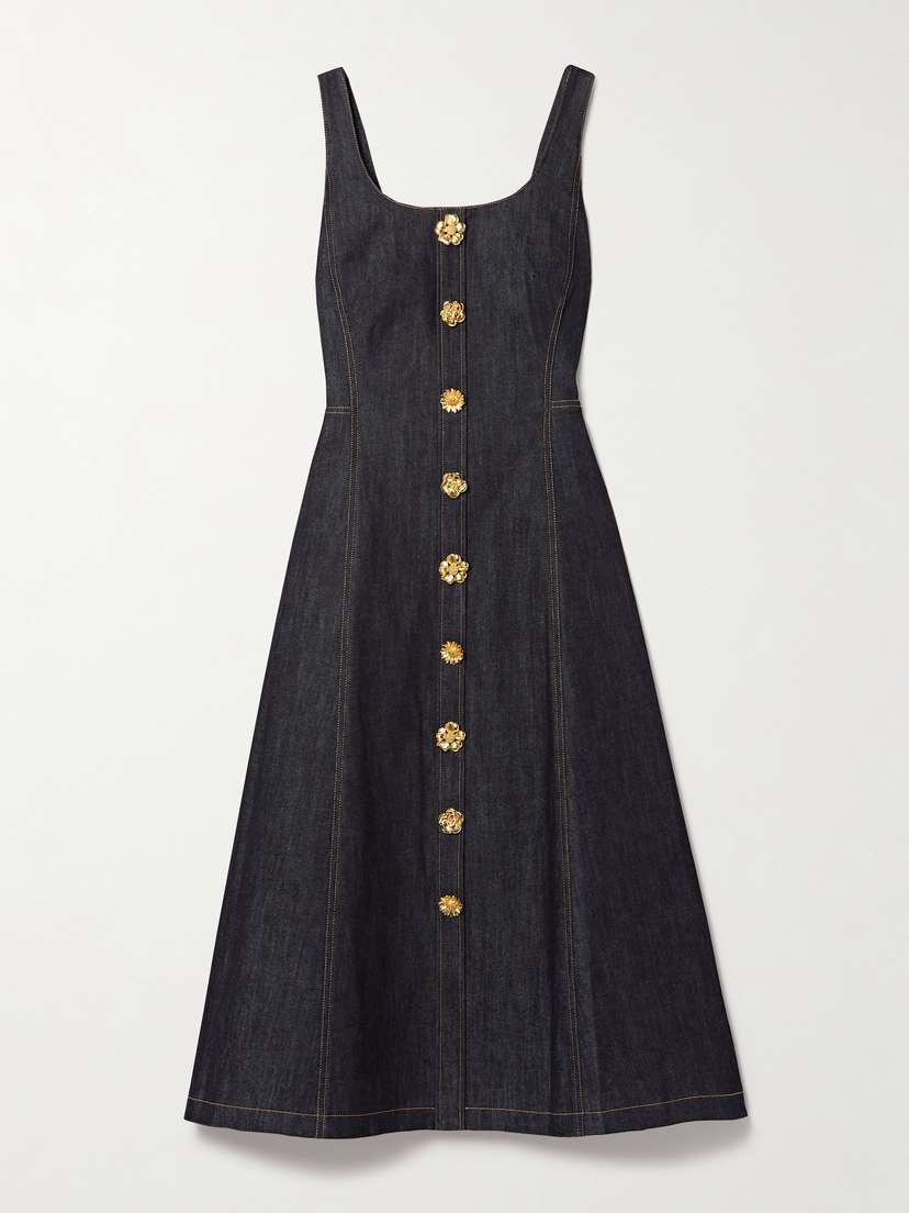 Adam Lippes Button-embellished Denim Midi Dress