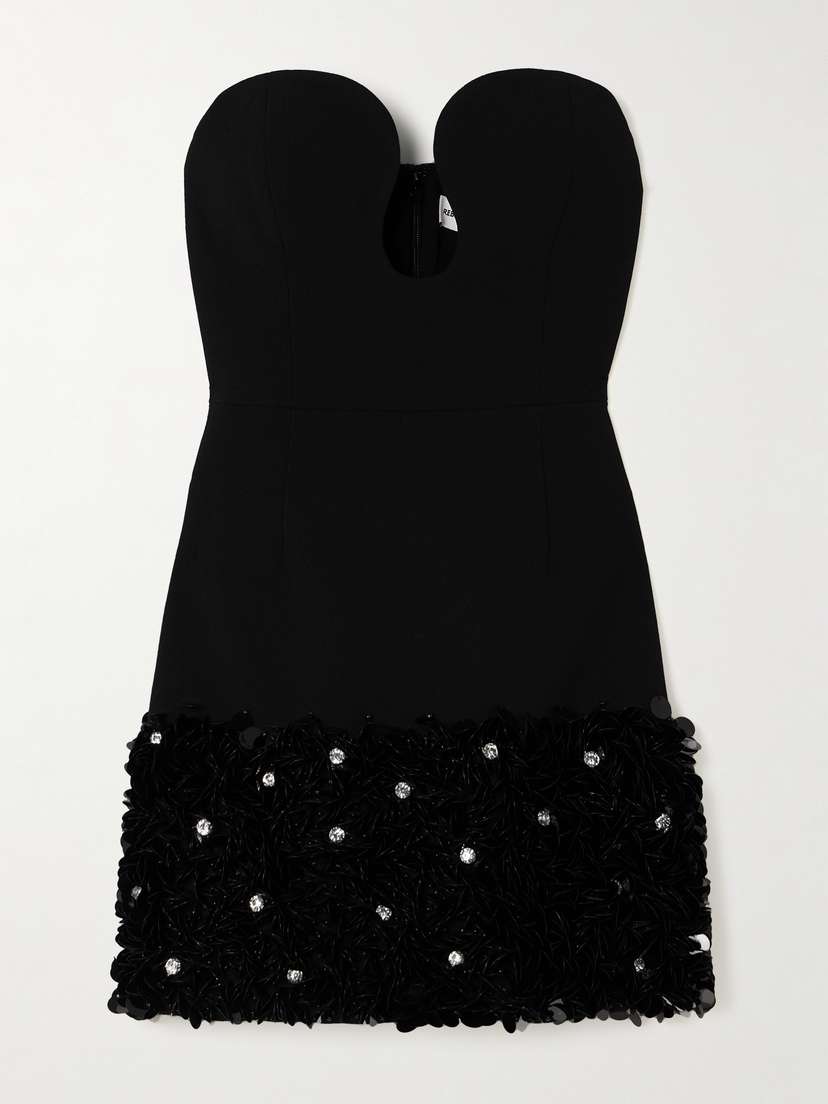 Rebecca Vallance Elaine Strapless Embellished Crepe Mini Dress - UK 14
