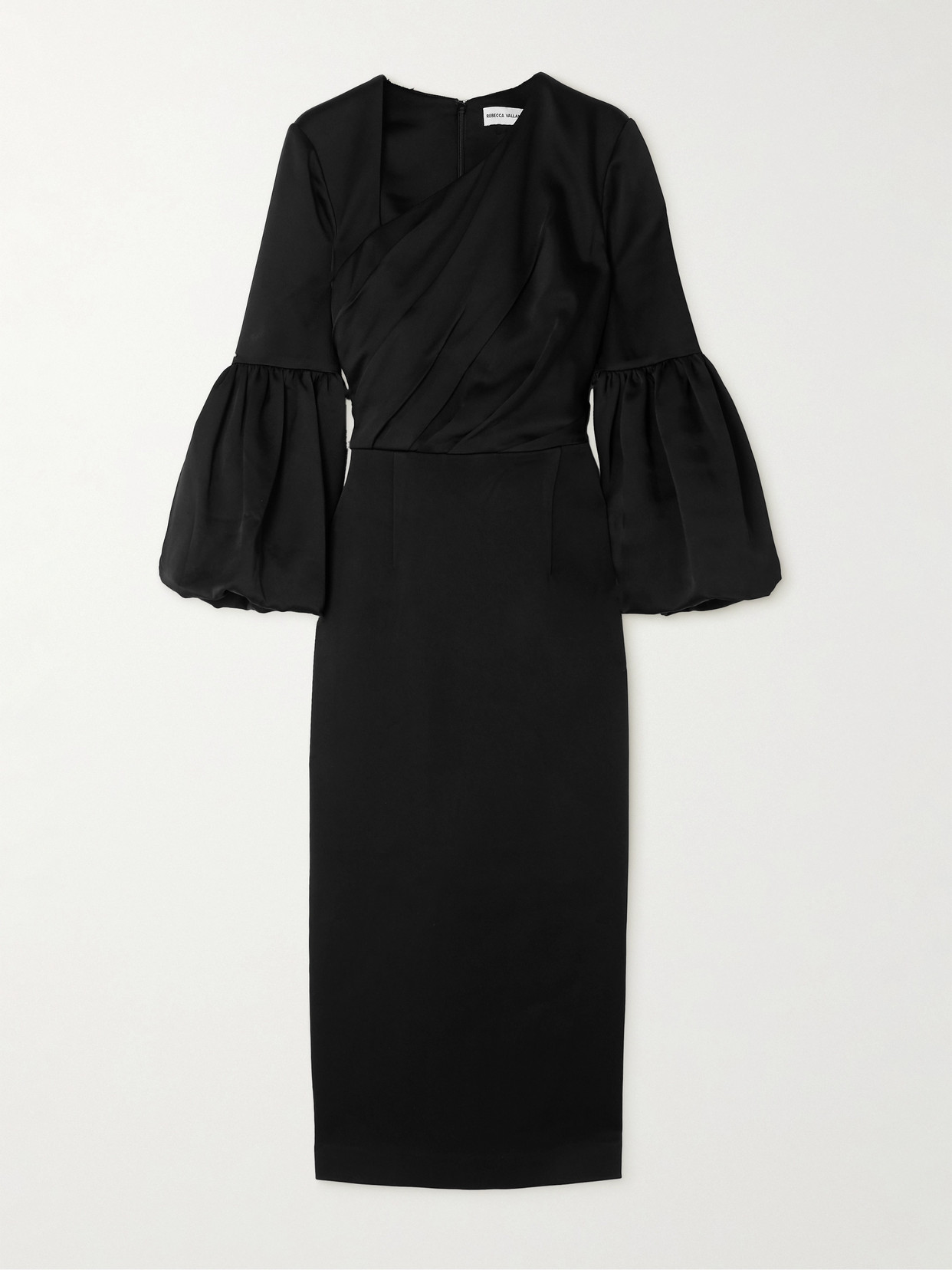 Rebecca Vallance Augustine Gathered Satin Midi Dress In Black