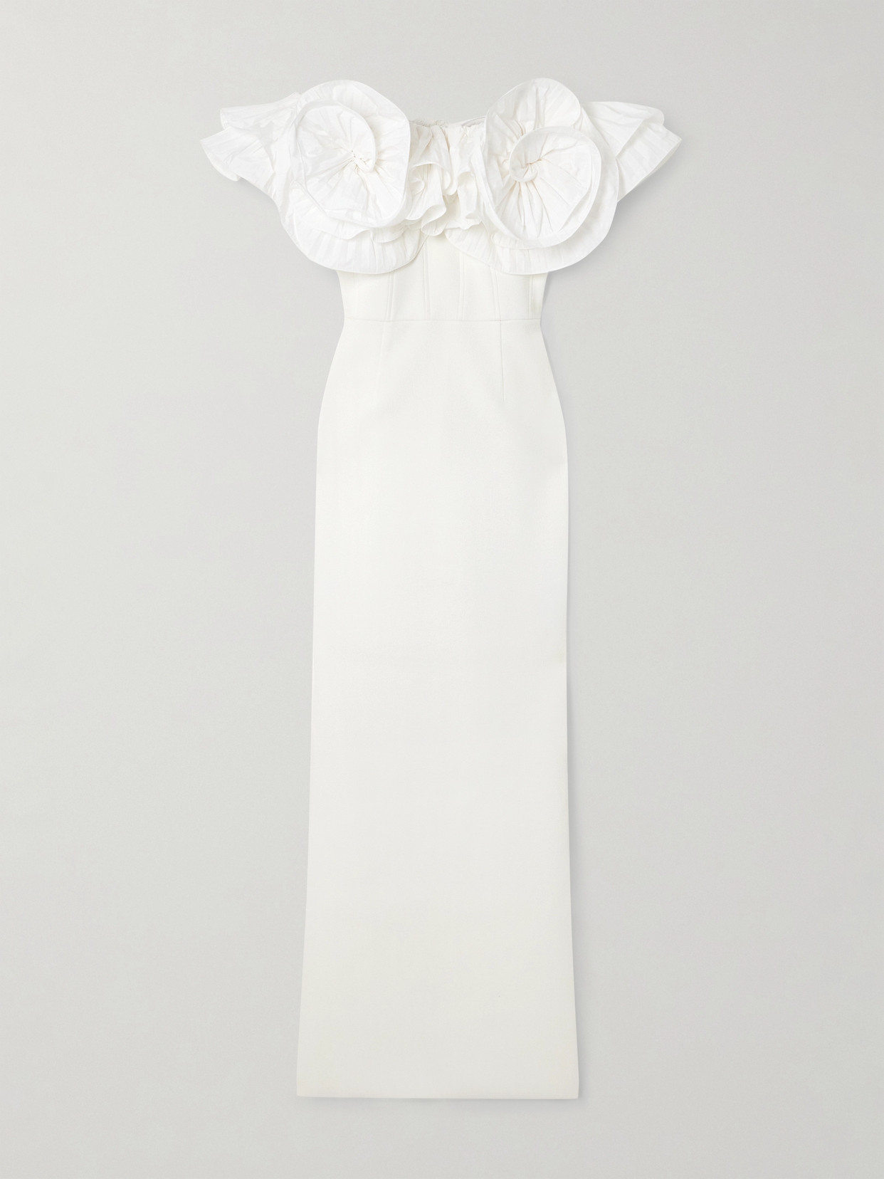 Rebecca Vallance Tessa Off-the-shoulder Taffeta-trimmed Crepe Gown In Ivory