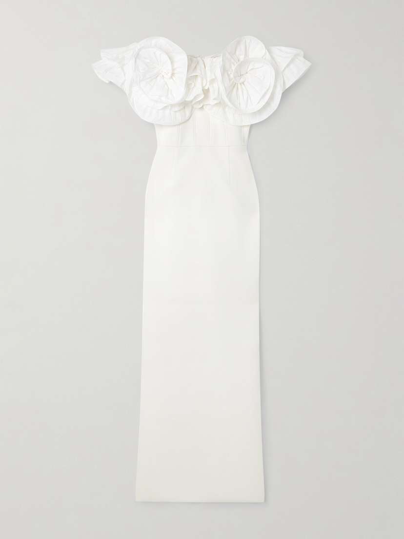 Rebecca Vallance Tessa Off-the-shoulder Taffeta-trimmed Crepe Gown