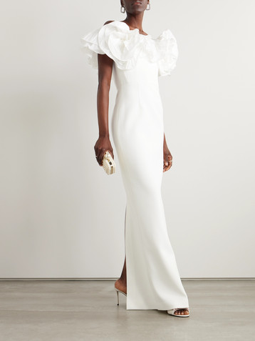 Rebecca Vallance Tessa off-the-shoulder taffeta-trimmed crepe gown