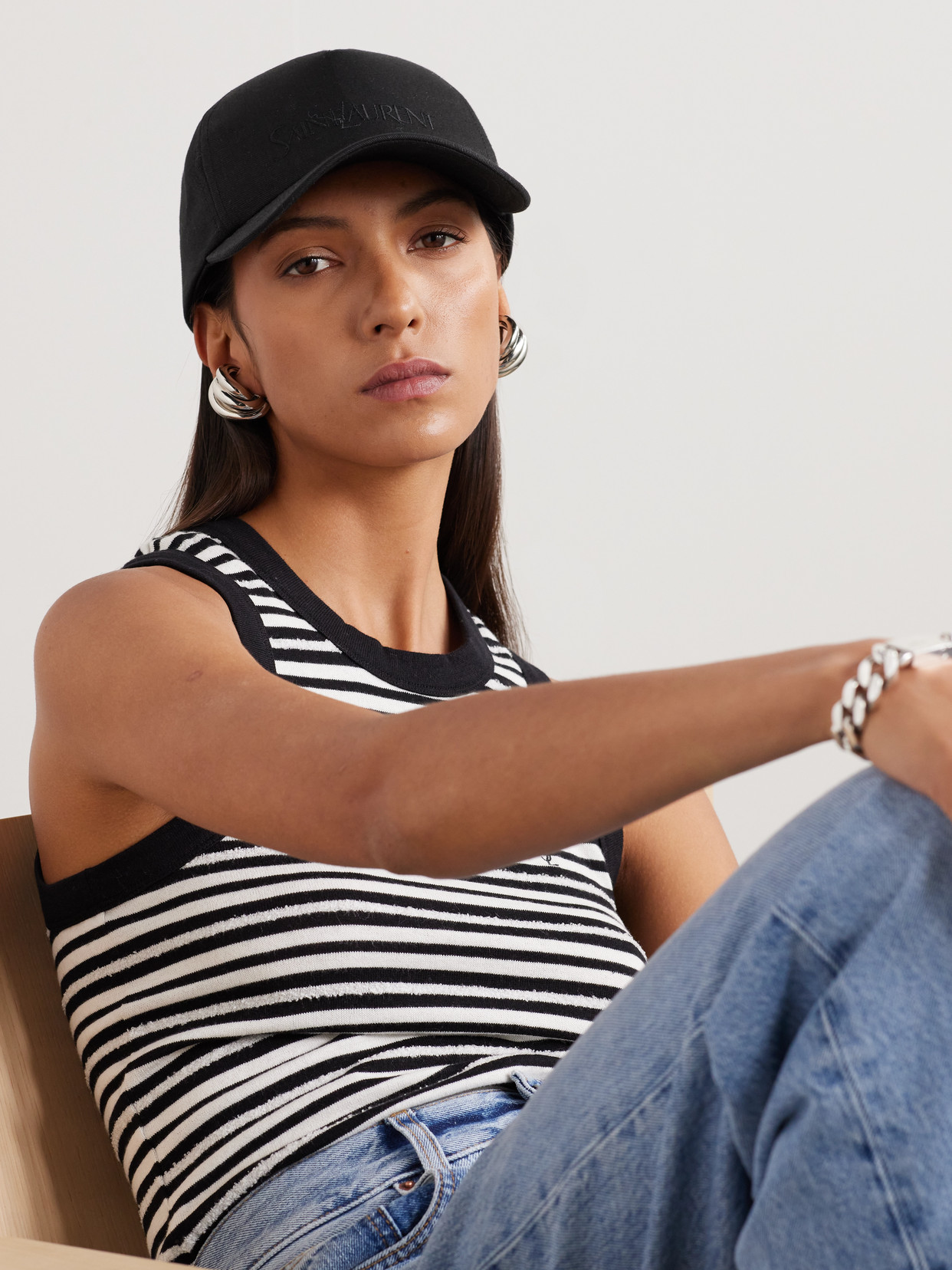 Saint Laurent Logo-embroidered Cotton And Linen-blend Gabardine Baseball Cap In Black