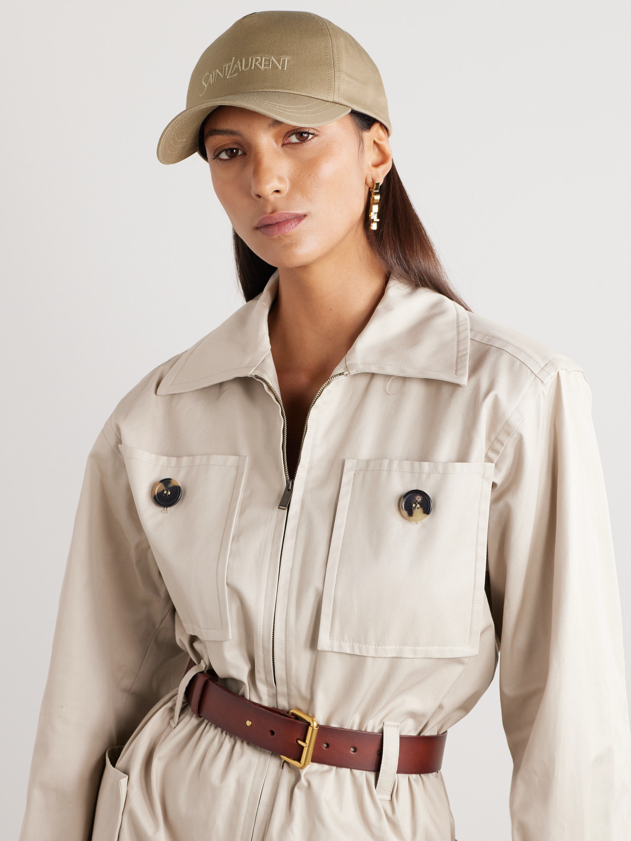 Shop Saint Laurent Embroidered Cotton And Linen-blend Gabardine Baseball Cap In Neutrals