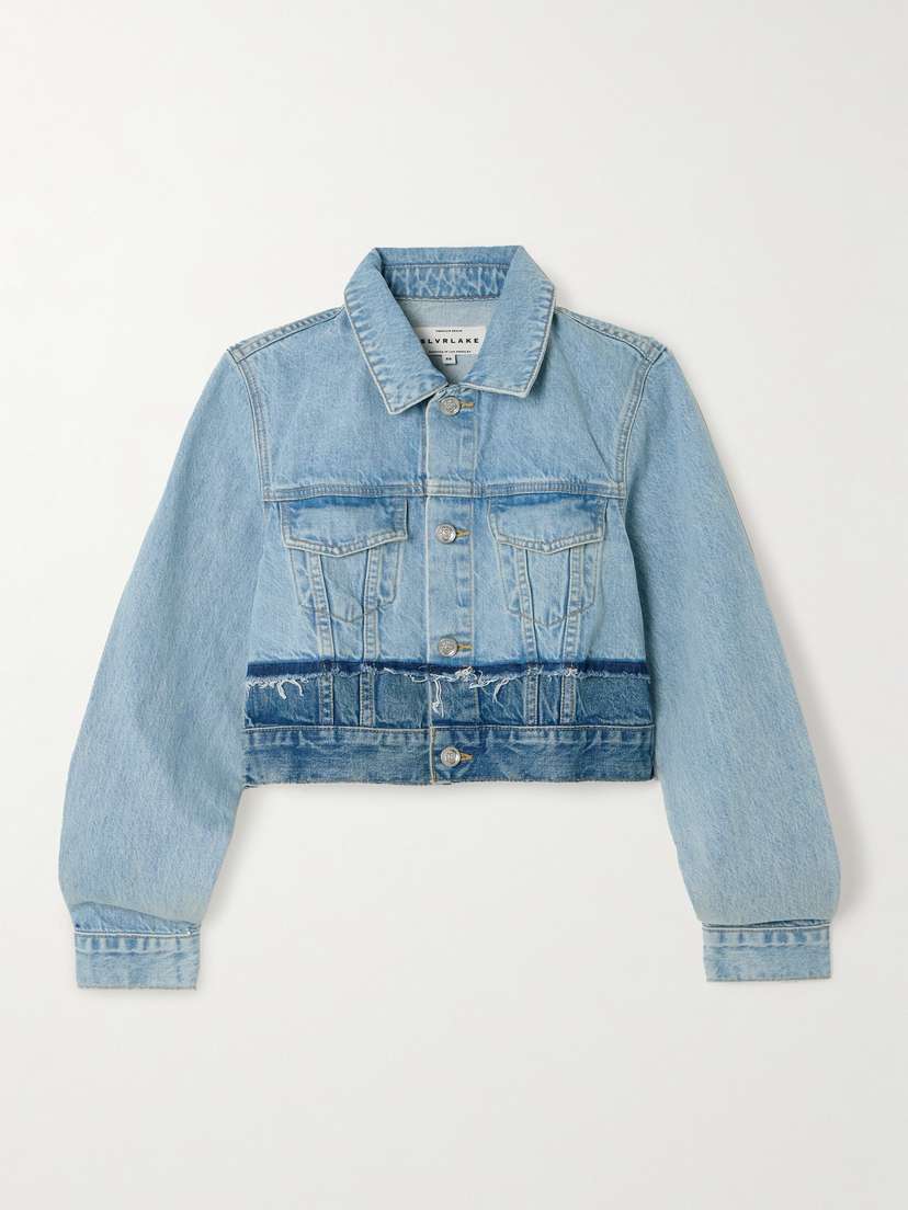 SLVRLAKE Trucker Cropped Distressed Two-tone Denim Jacket