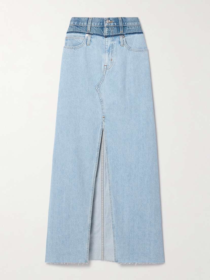 SLVRLAKE Dallas Frayed Paneled Denim Maxi Skirt
