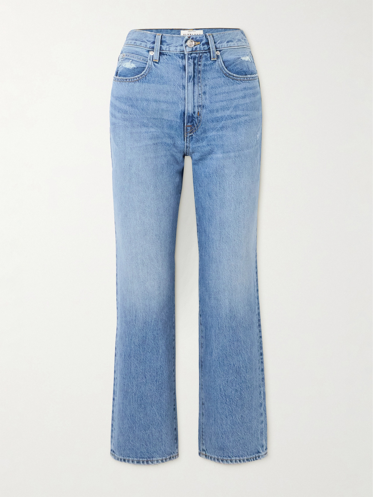 SLVRLAKE - London Cropped Distressed High-rise Straight-leg Jeans - Blue