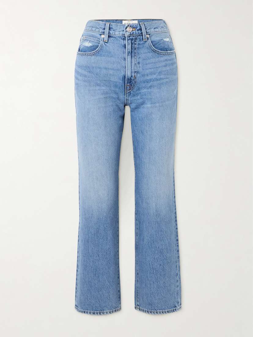 SLVRLAKE London Cropped Distressed High-rise Straight-leg Jeans