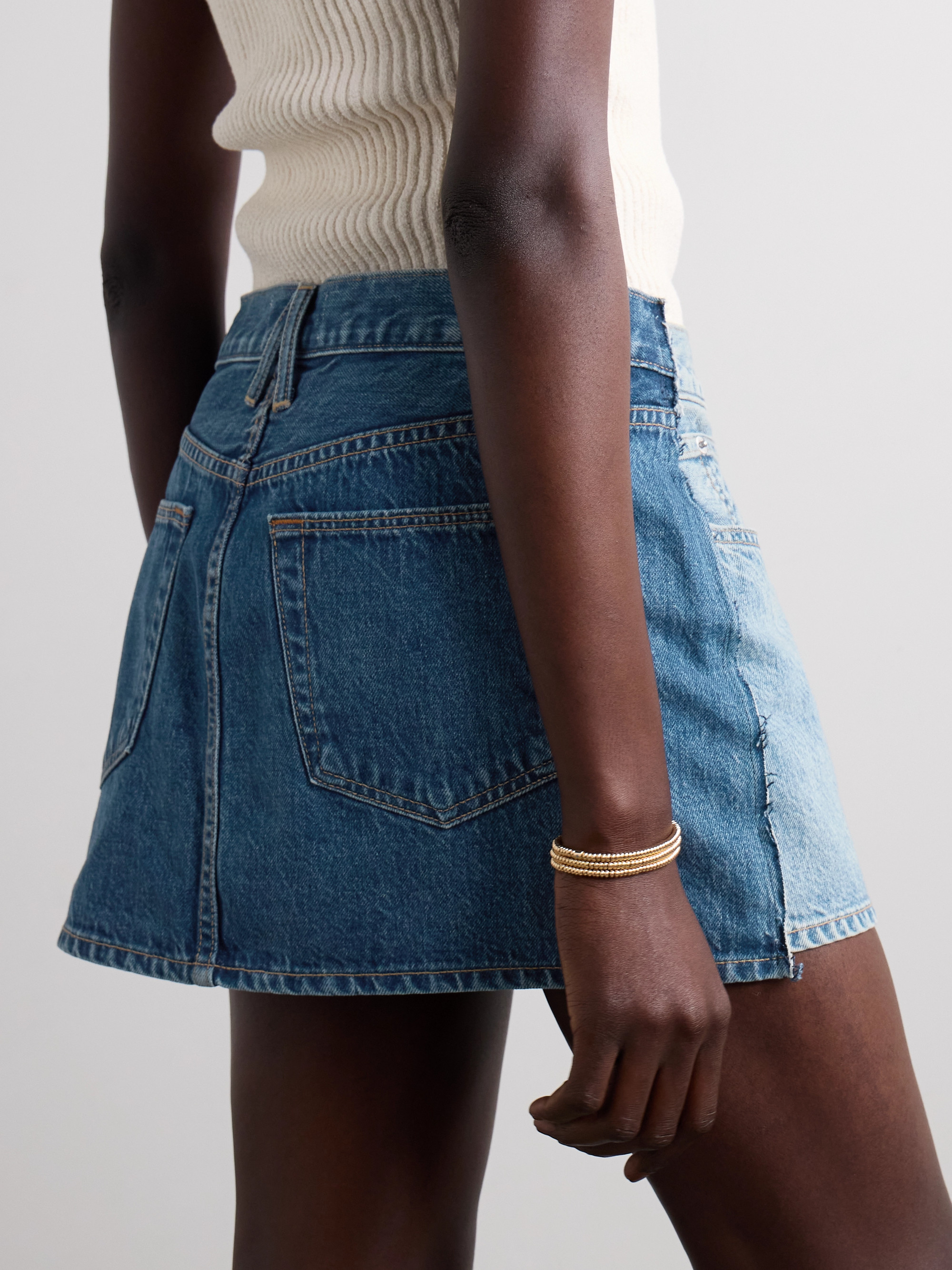 SLVRLAKE Frayed paneled denim mini skirt thumbnail