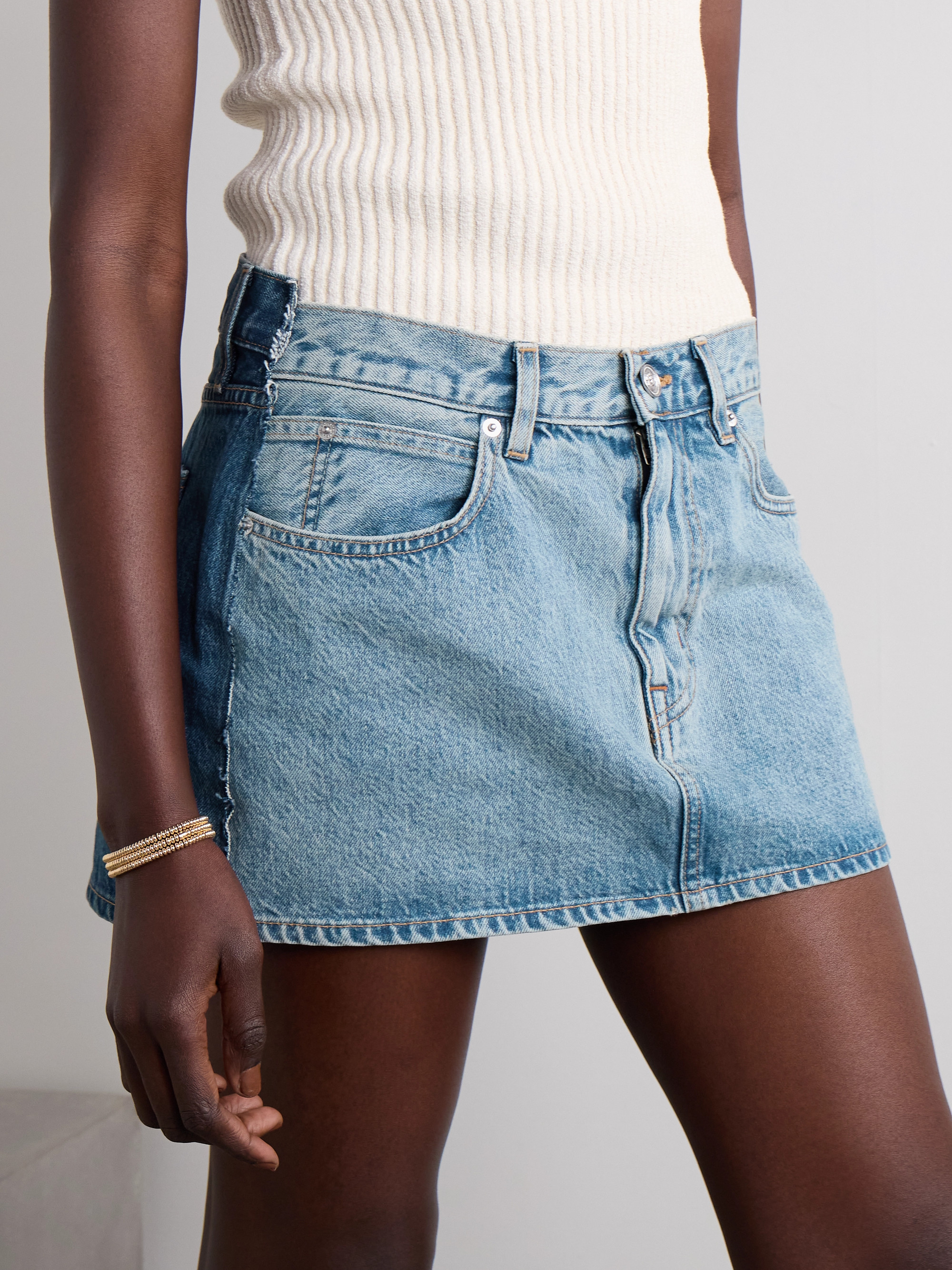 SLVRLAKE Frayed paneled denim mini skirt