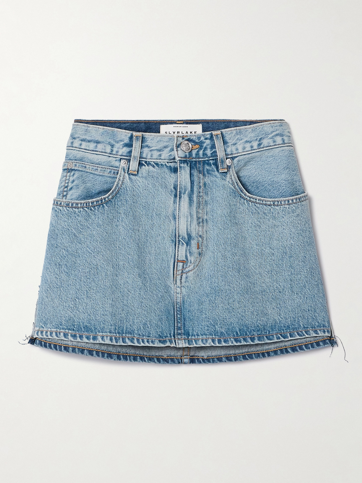 SLVRLAKE - Frayed Paneled Denim Mini Skirt - Blue