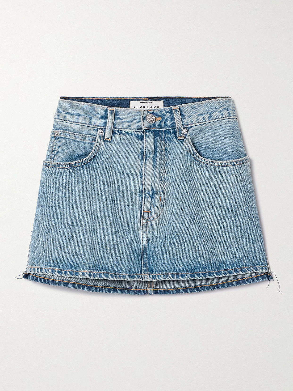 Slvrlake Frayed Paneled Denim Mini Skirt In Blue