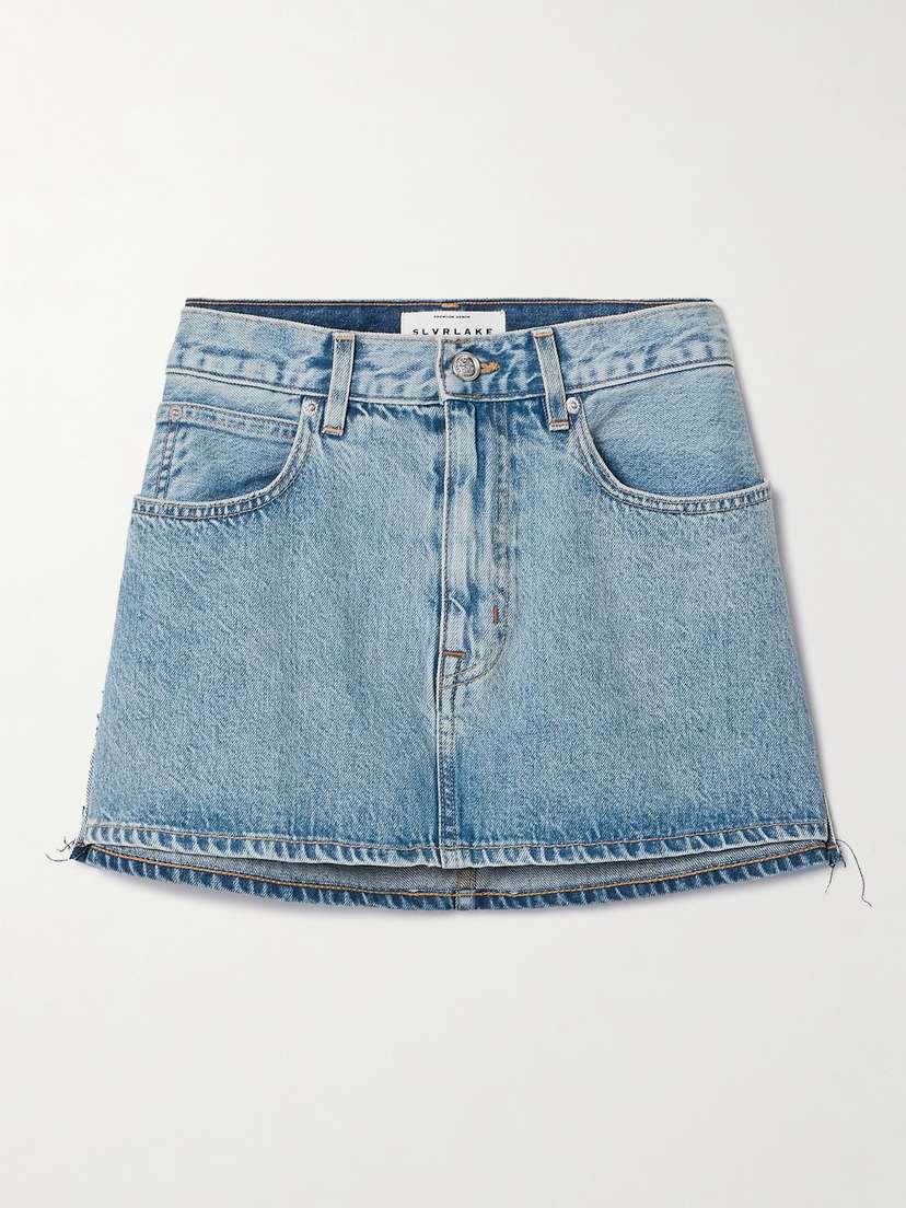 SLVRLAKE Frayed Paneled Denim Mini Skirt