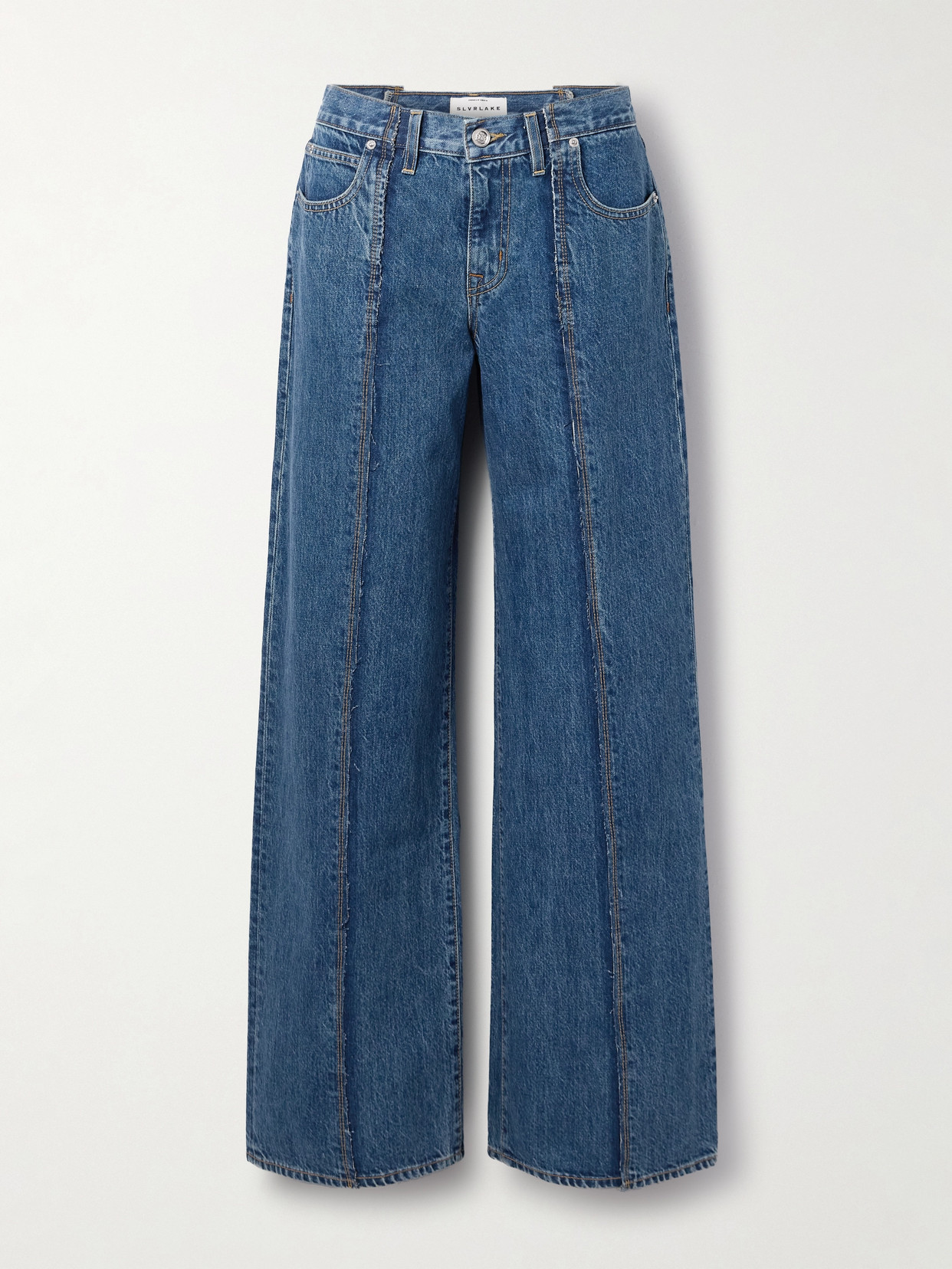 Slvrlake Mica Frayed Paneled Low-rise Wide-leg Jeans In Blue