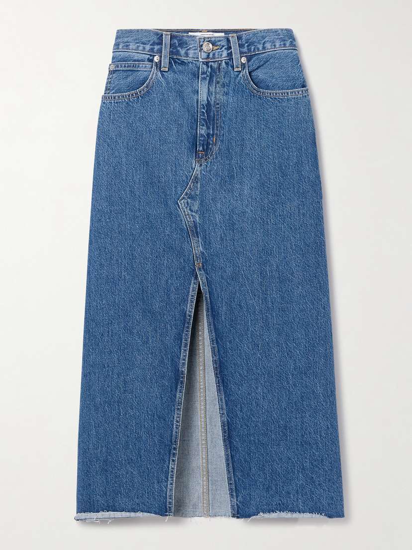 SLVRLAKE Frayed Denim Midi Skirt