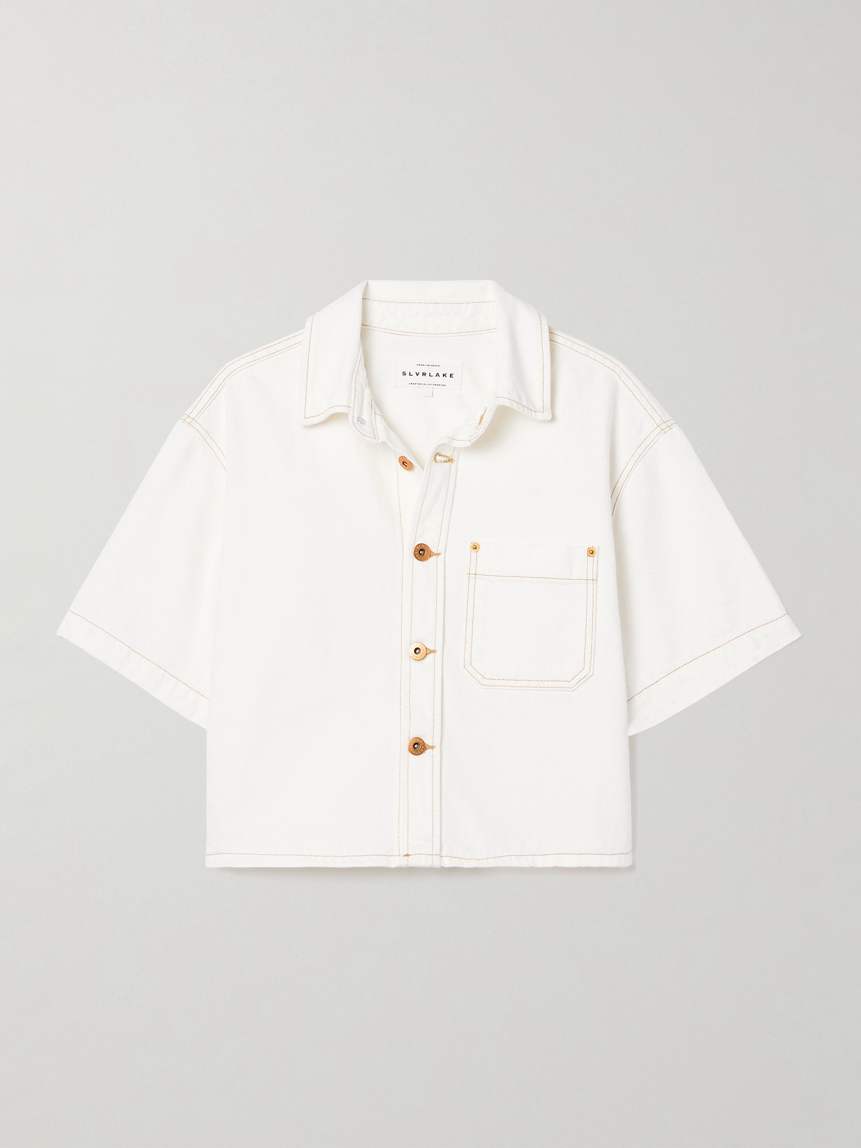 Shop Slvrlake Cara Cropped Denim Shirt In White