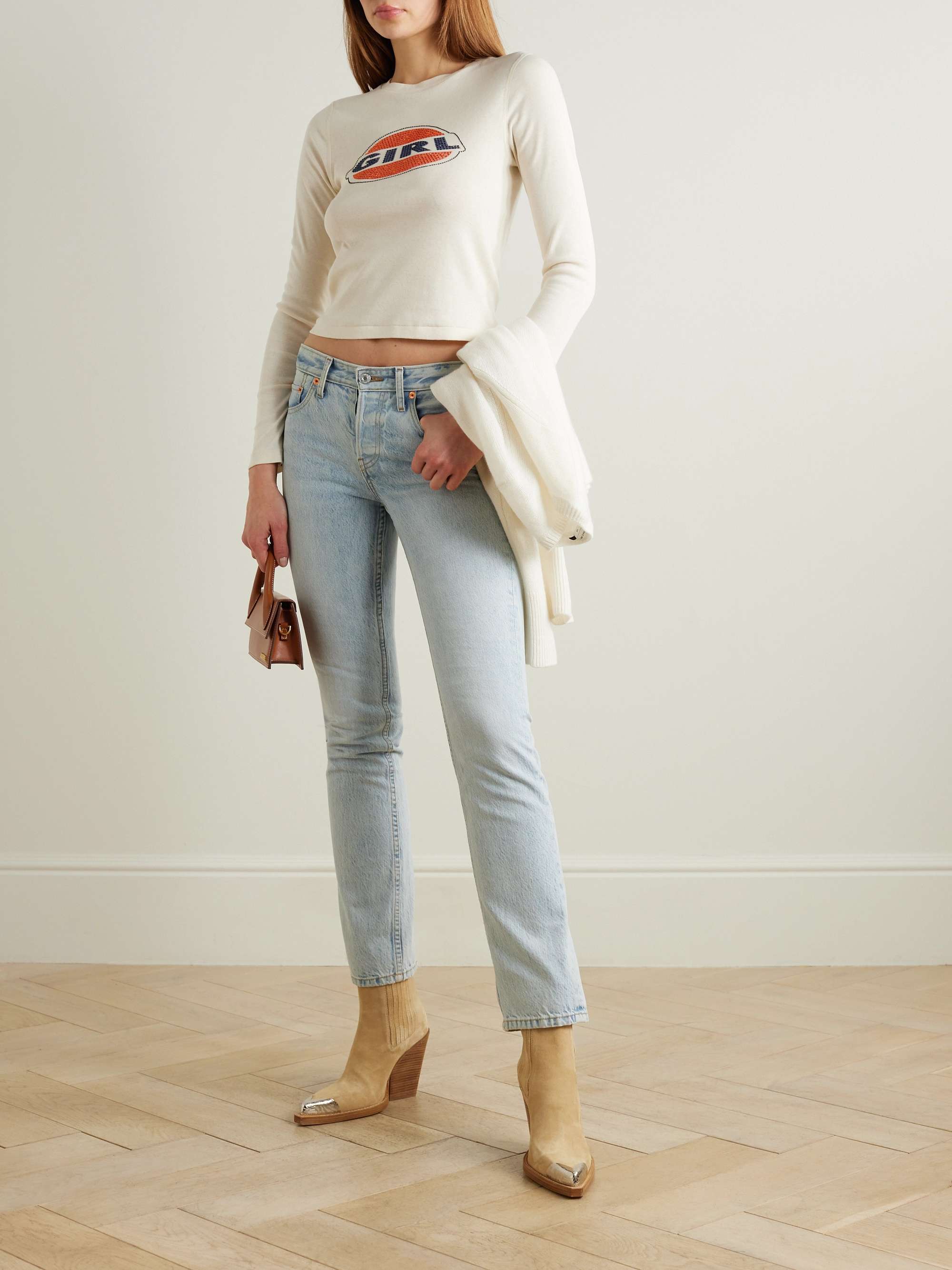 Knit Denim Mid Rise Slim-Leg Ankle Jeans