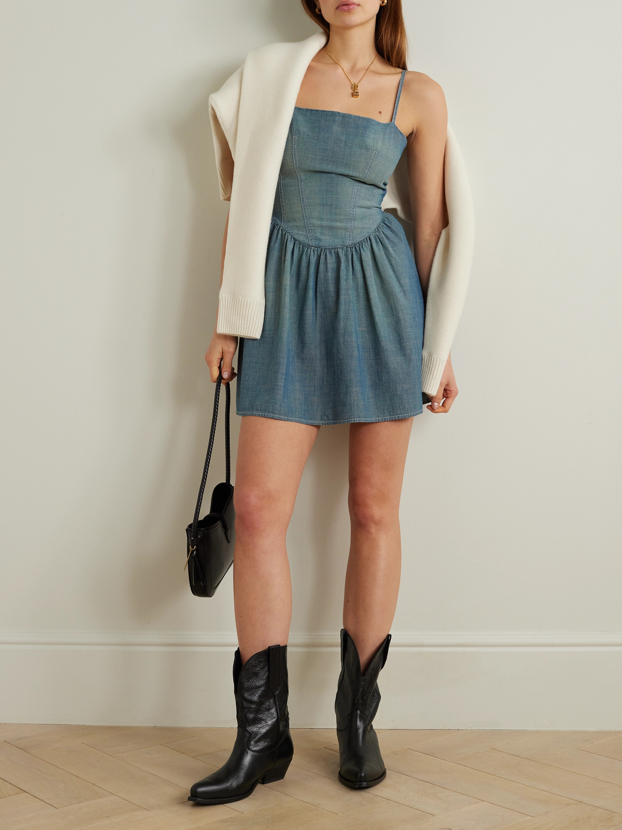 RE/DONE + NET SUSTAIN + Pamela Anderson organic cotton-chambray mini dress
