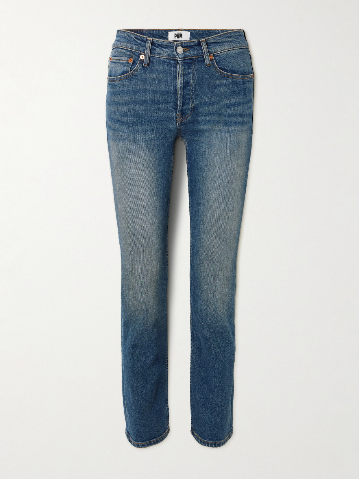 Re/done + Pamela Anderson The Anderson Mid-rise Slim-leg Jeans In Blue