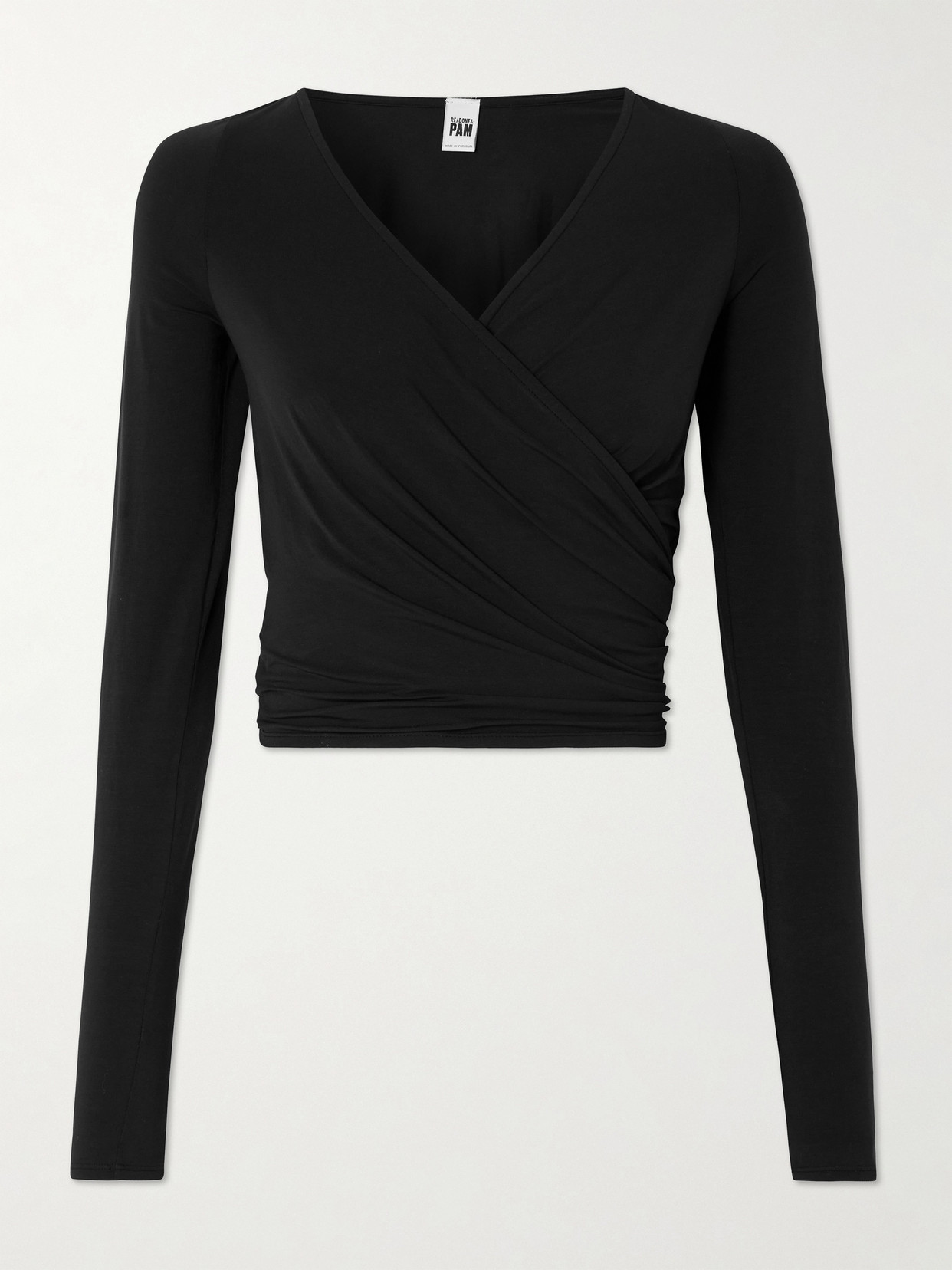 Re/done + Net Sustain + Pamela Anderson Stretch Organic Cotton-jersey Wrap Top In Black