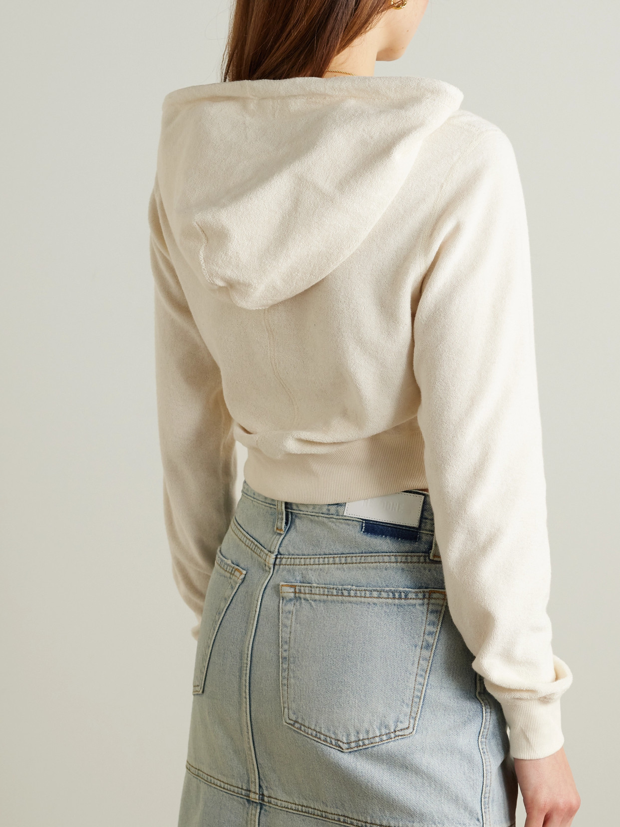 Shop Re/done + Net Sustain + Pamela Anderson Cropped Organic And Recycled Cotton-terry Hoodie In Cream