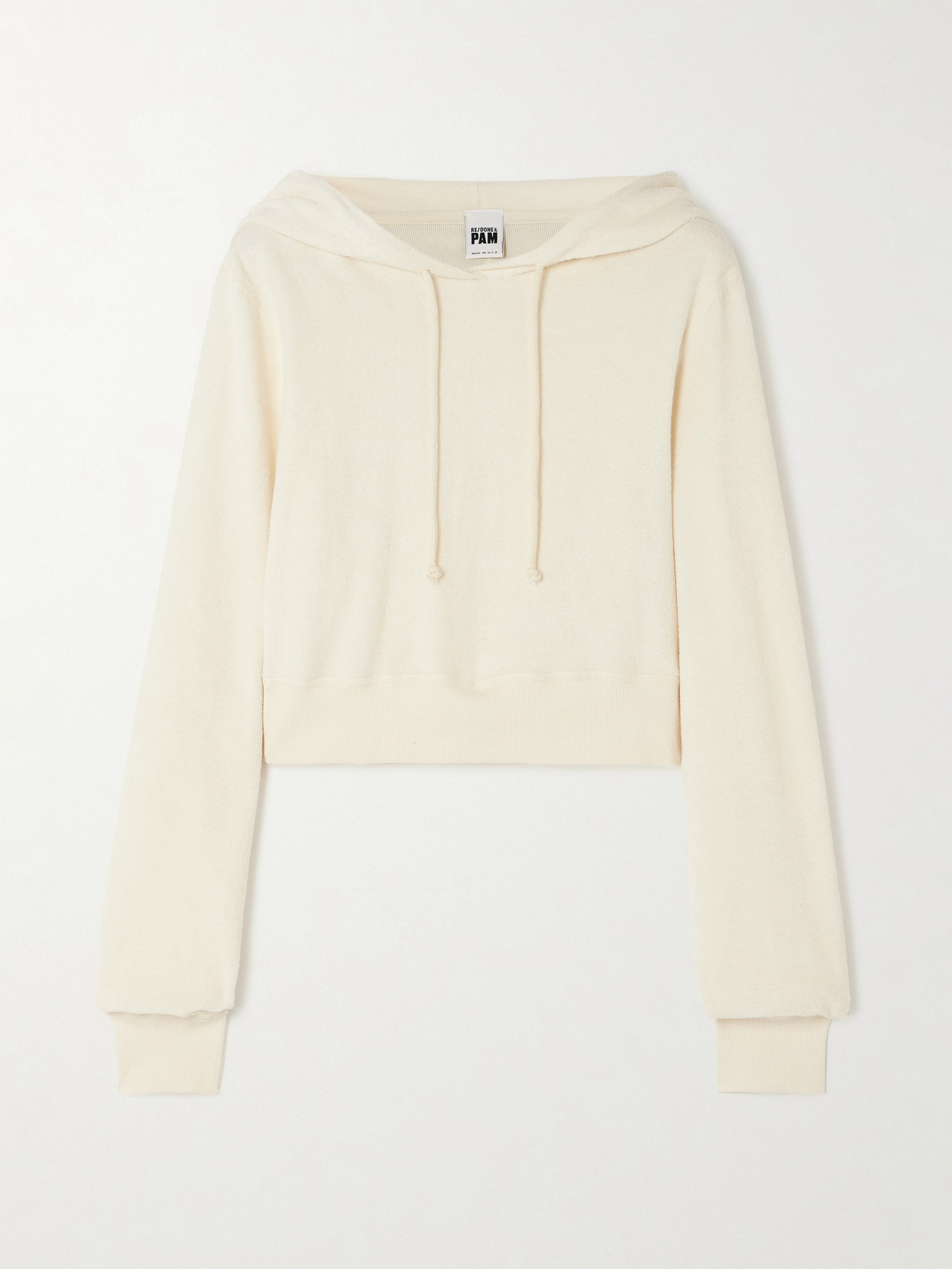 Re/done + Net Sustain + Pamela Anderson Cropped Organic And Recycled Cotton-terry Hoodie In Cream