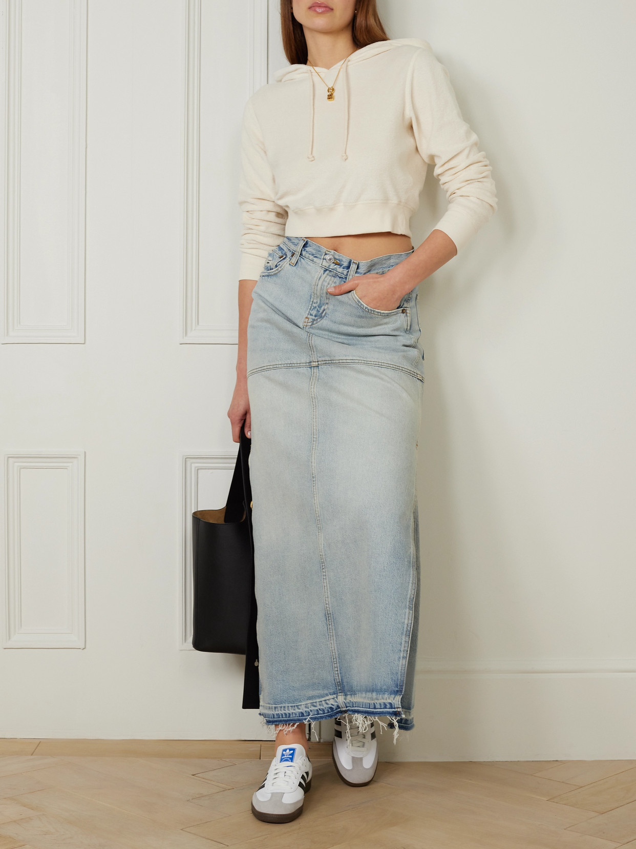Re/done + Net Sustain + Pamela Anderson Cropped Organic And Recycled Cotton-terry Hoodie In Cream