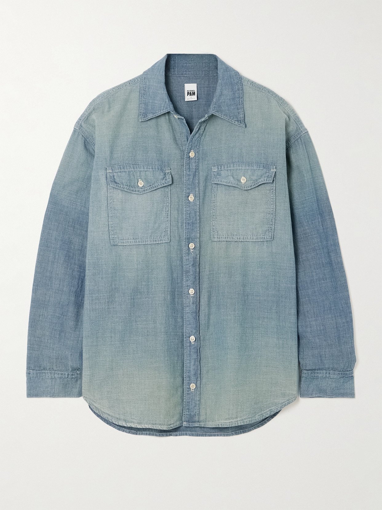 Re/done + Net Sustain + Pamela Anderson Oversized Organic Cotton-chambray Shirt In Blue