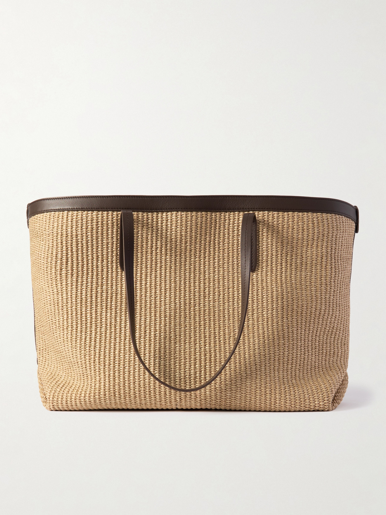 Brunello Cucinelli - Bead-embellished Leather-trimmed Raffia Tote - Neutral