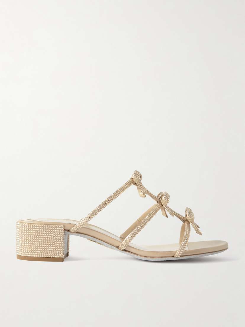 René Caovilla Caterina Bow And Crystal-embellished Satin Mules