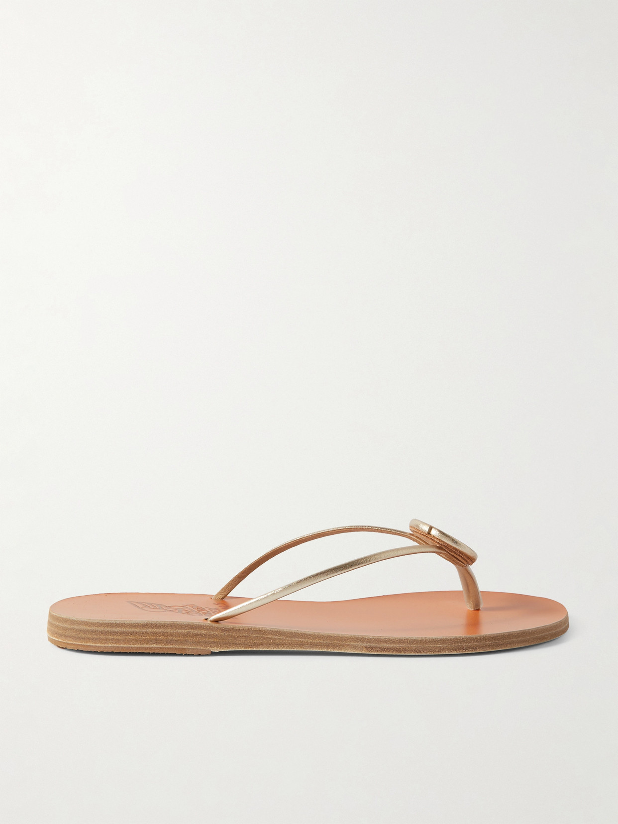 Ancient Greek Sandals Strovilos Metallic Leather Flip Flops In 金色