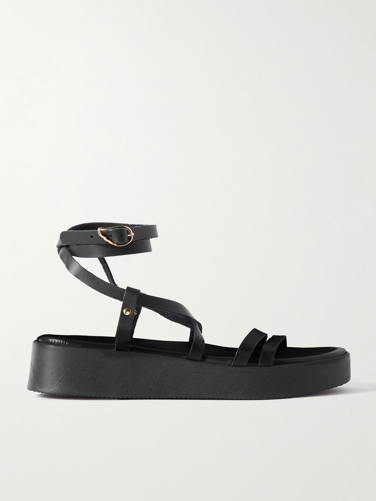 Ancient Greek Sandals - Aristea Leather Platform Sandals - Black