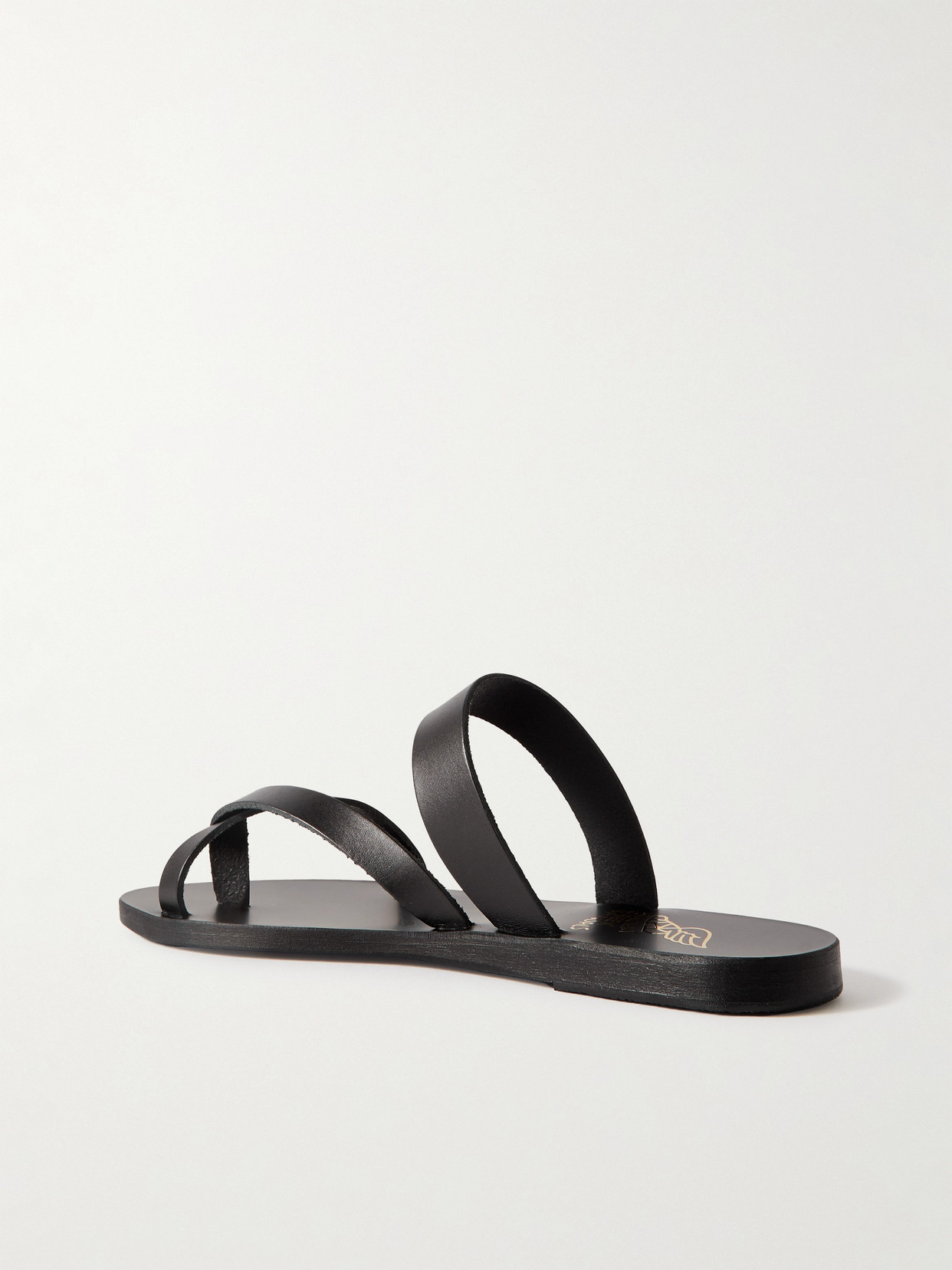 Ancient Greek Sandals Leather Thong Sandals Textured Straps In Black