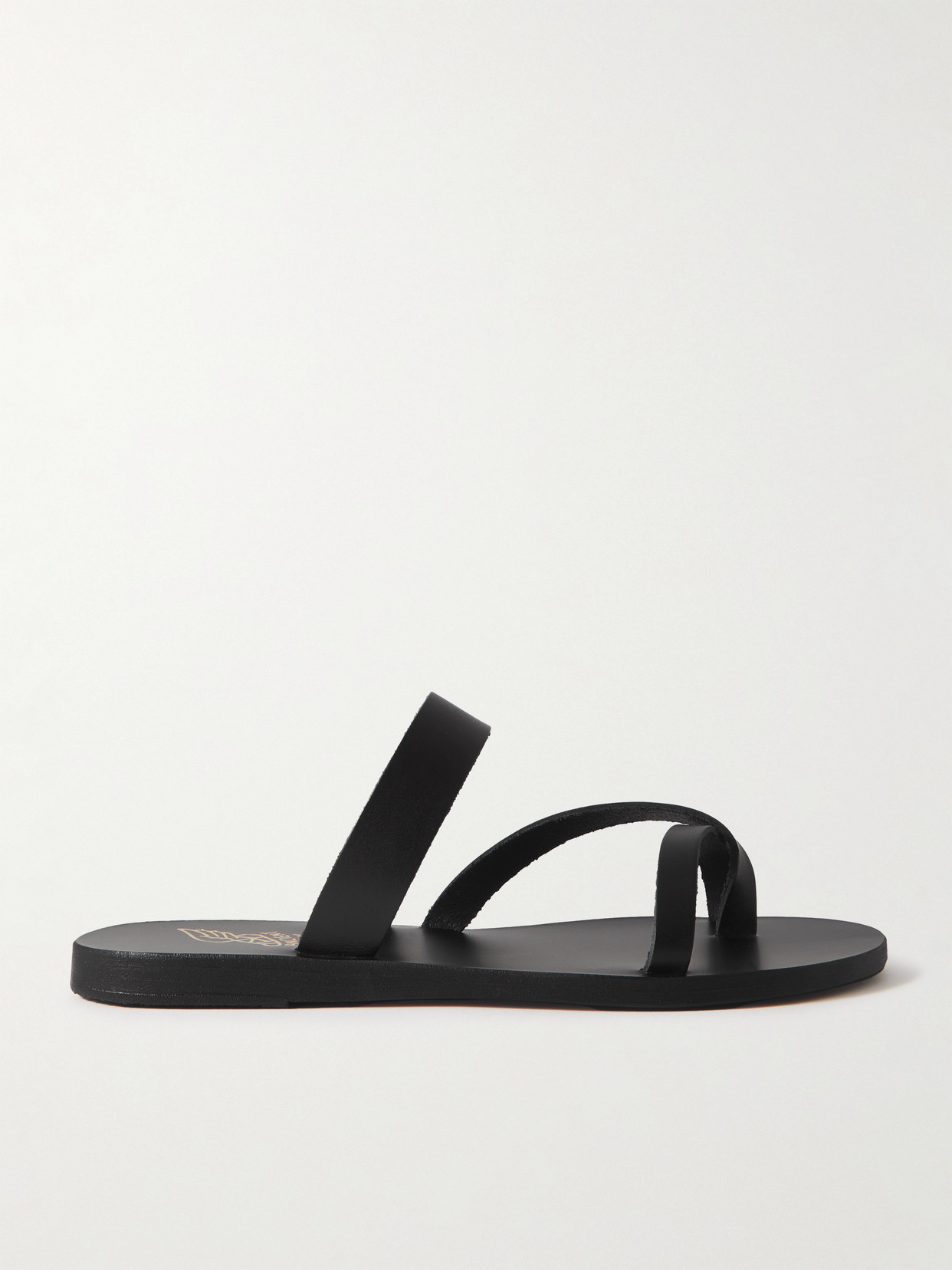 Ancient Greek Sandals Black Leather Daphnae Thong Slippers In Black