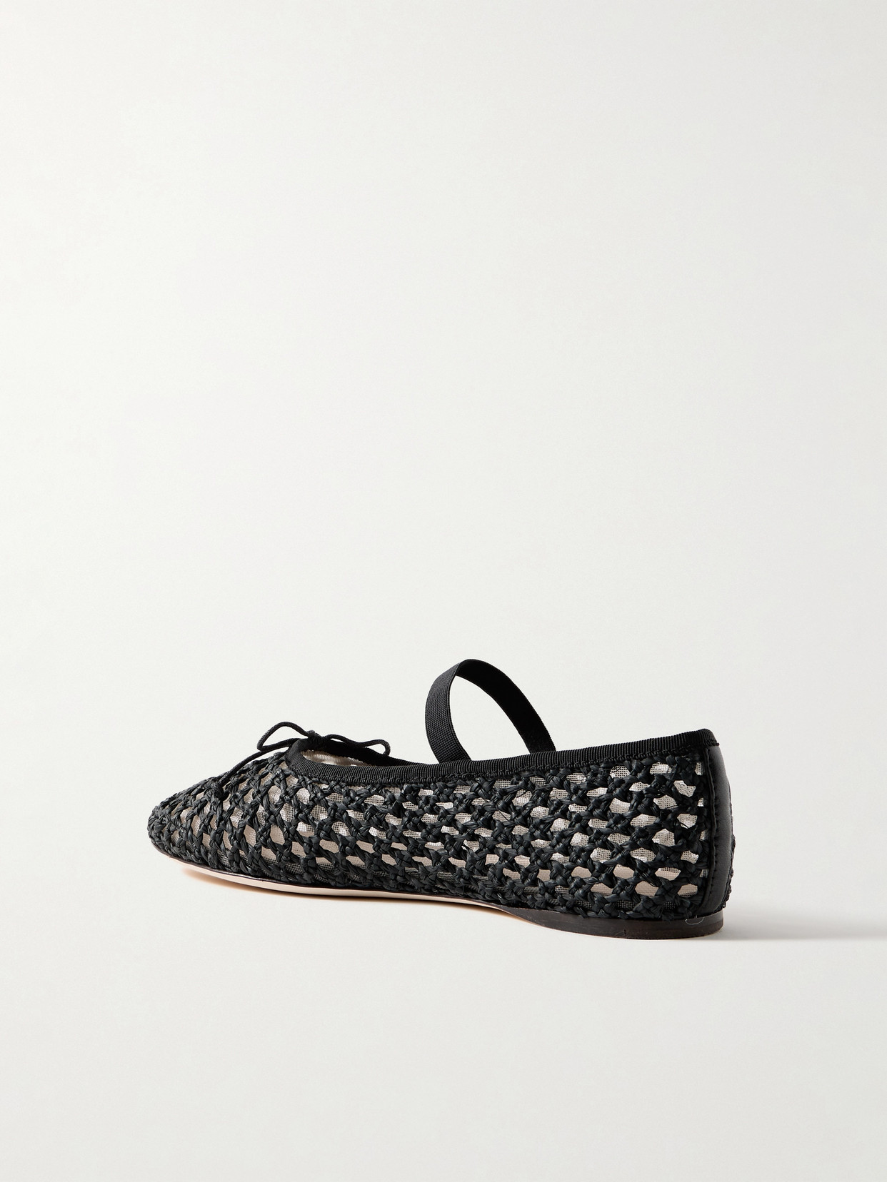 Leonie Grosgrain-Trimmed Raffia Mary Jane Ballet Flats