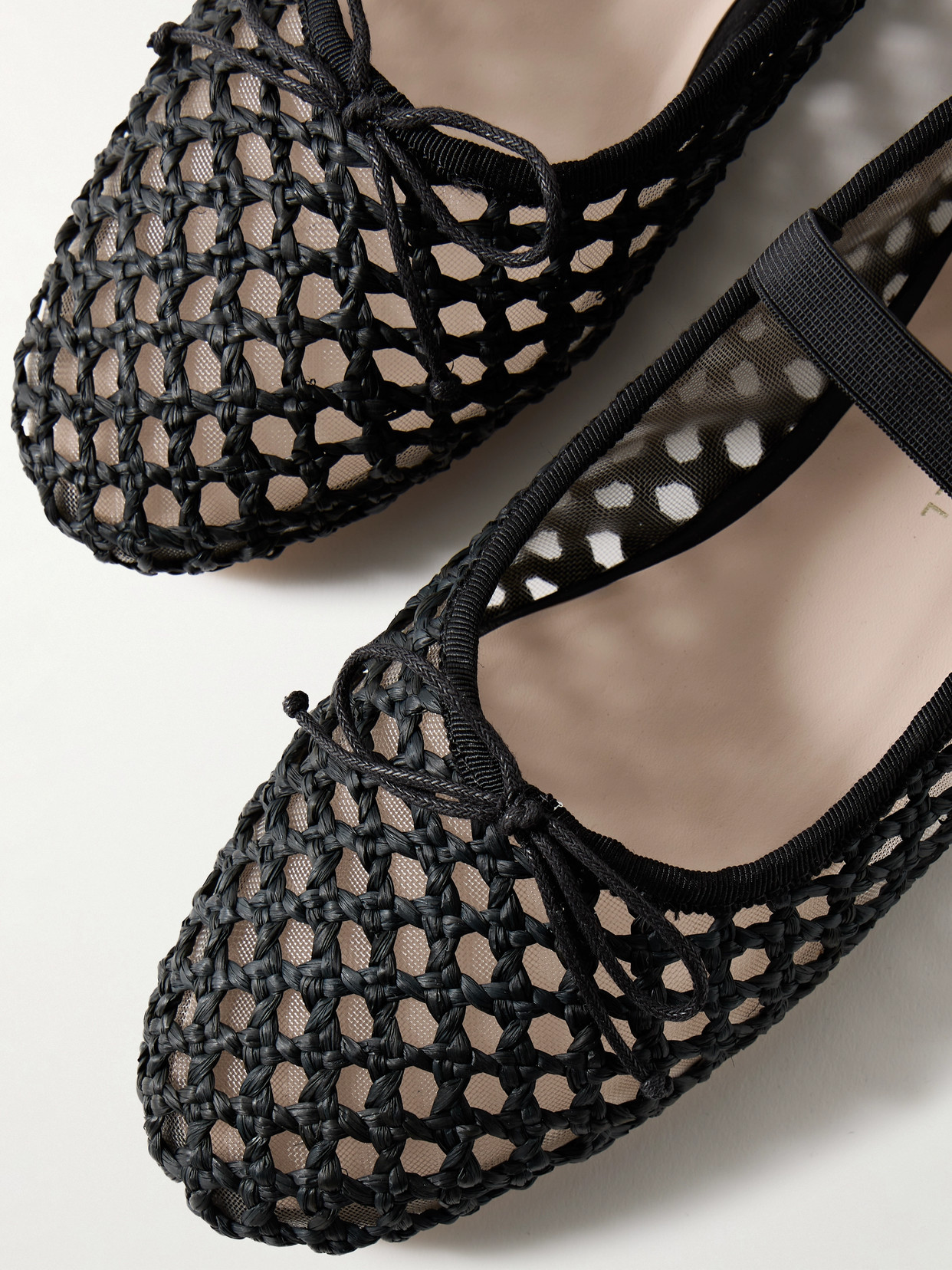 Leonie Grosgrain-Trimmed Raffia Mary Jane Ballet Flats