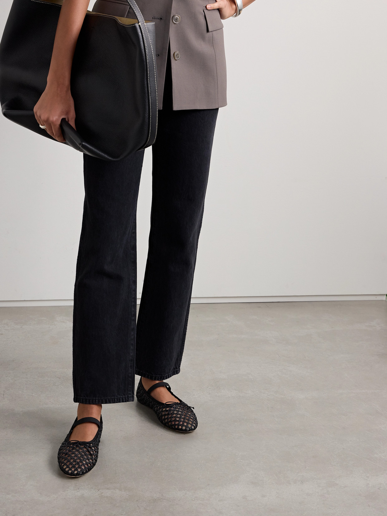 Leonie Grosgrain-Trimmed Raffia Mary Jane Ballet Flats