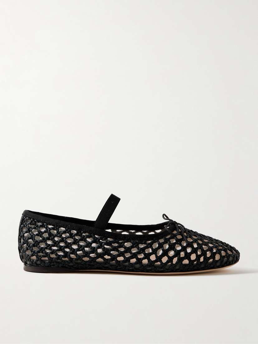 Loeffler Randall Leonie Grosgrain-trimmed Raffia Mary Jane Ballet Flats