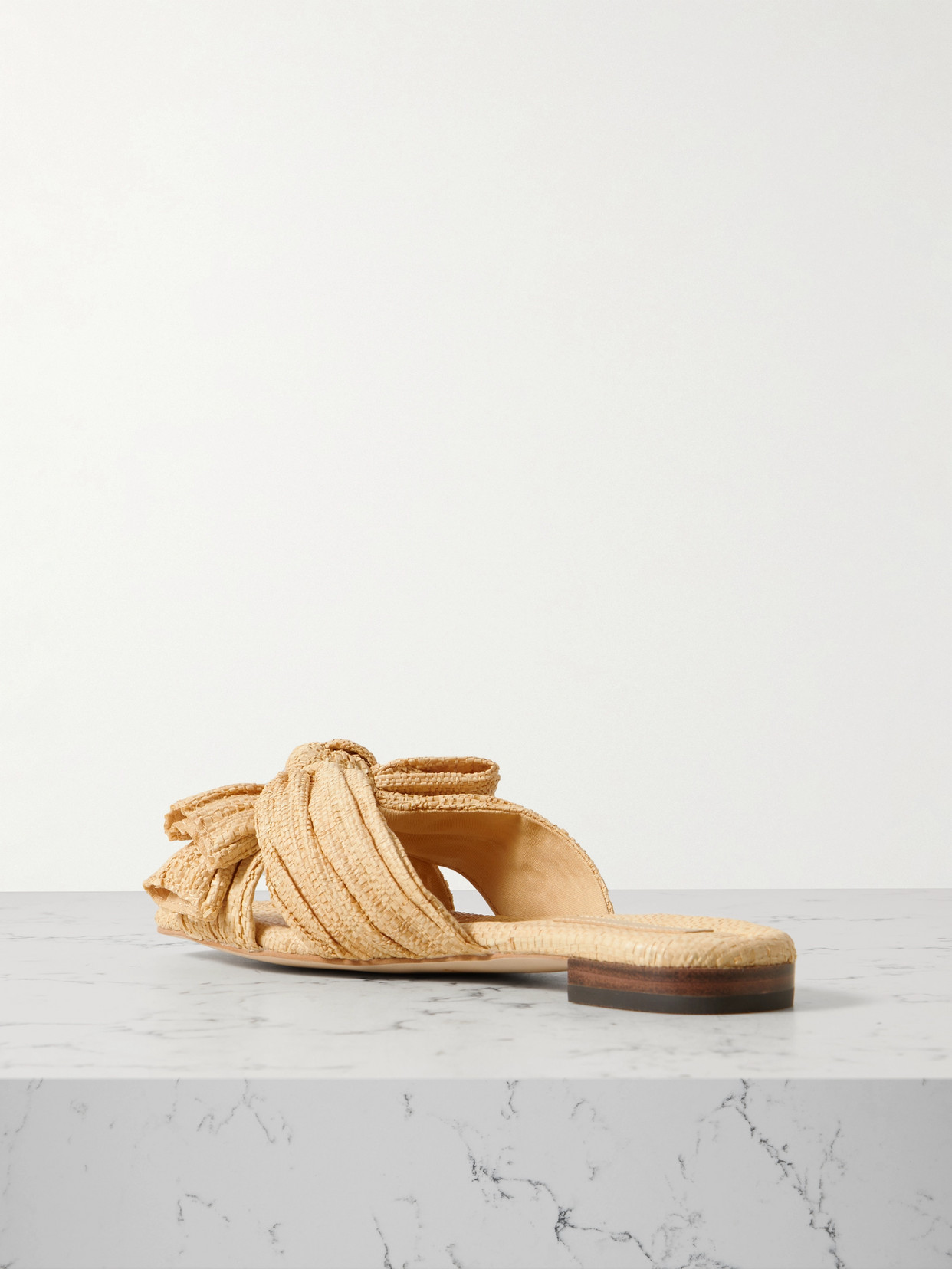 Daphne Bow-Embellished Pleated Raffia Slides