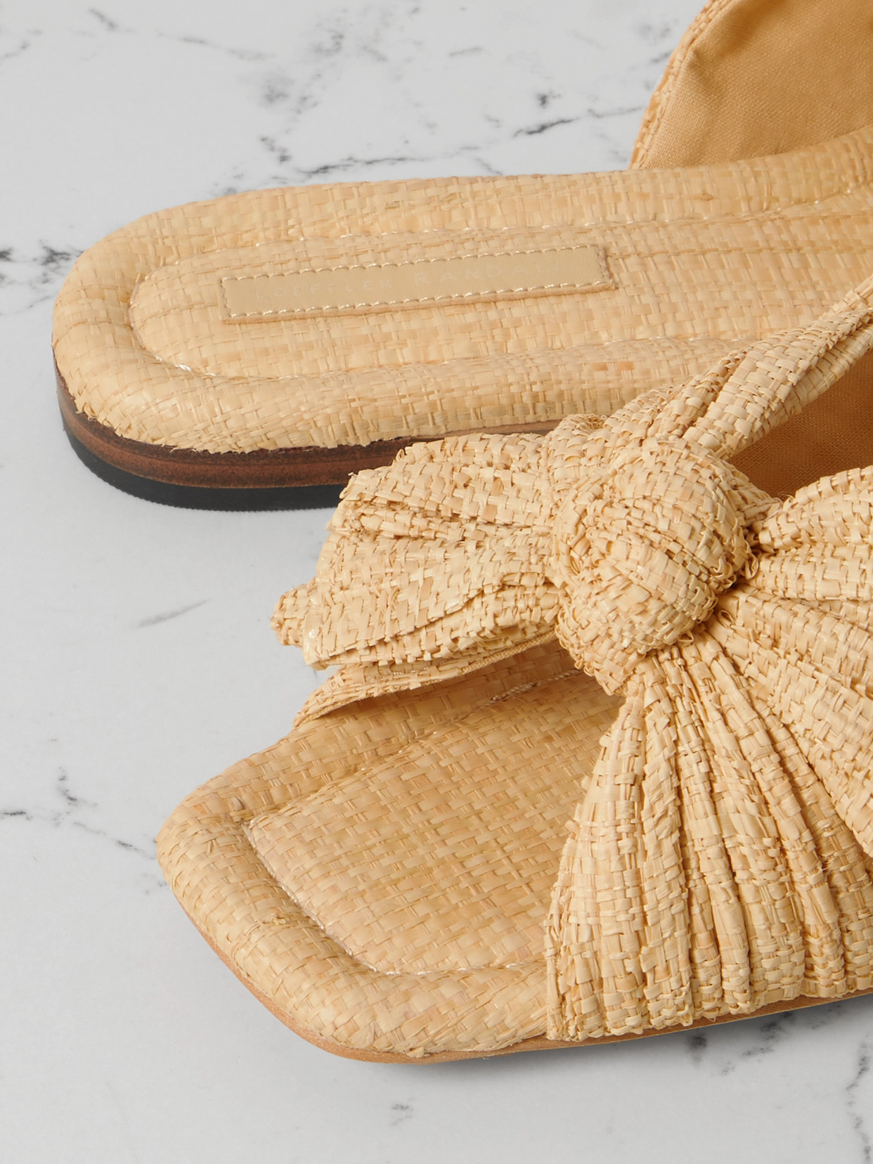 Daphne Bow-Embellished Pleated Raffia Slides