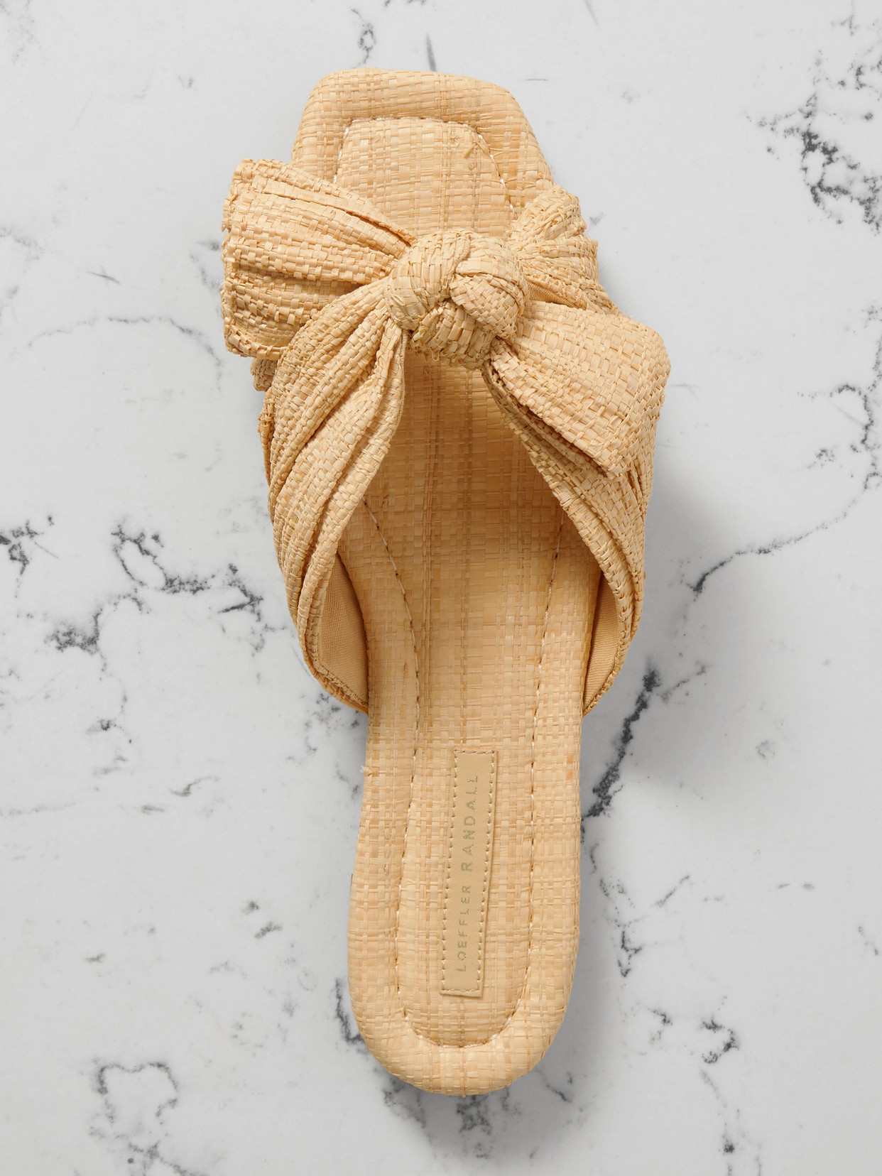 Daphne Bow-Embellished Pleated Raffia Slides