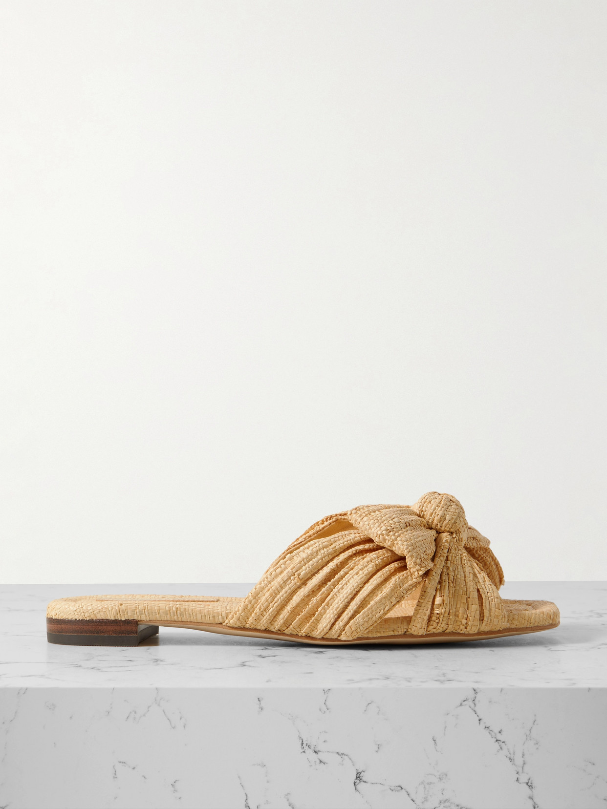 Loeffler Randall Daphne Bow-embellished Pleated Raffia Slides In Neutrals