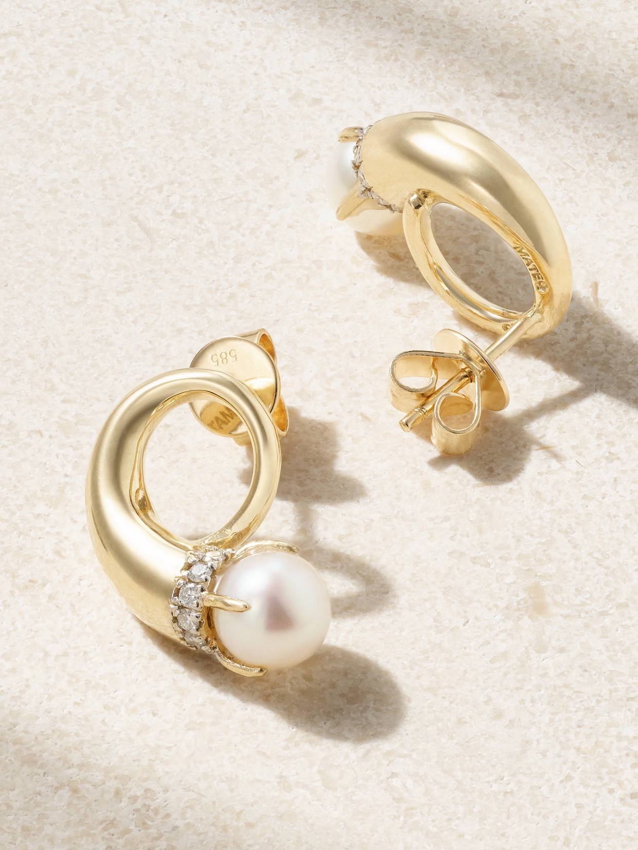 Shop Mateo Cornucopia 14-karat Gold, Diamond And Pearl Earrings