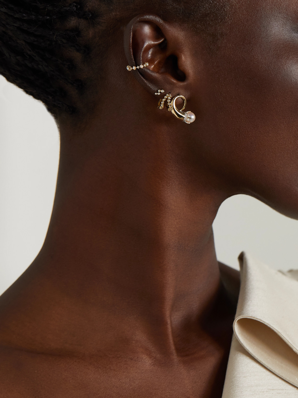 Shop Mateo Cornucopia 14-karat Gold, Diamond And Pearl Earrings