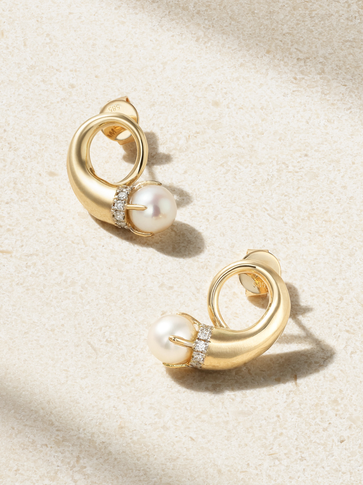 Mateo - Cornucopia 14-karat Gold, Diamond And Pearl Earrings - One size
