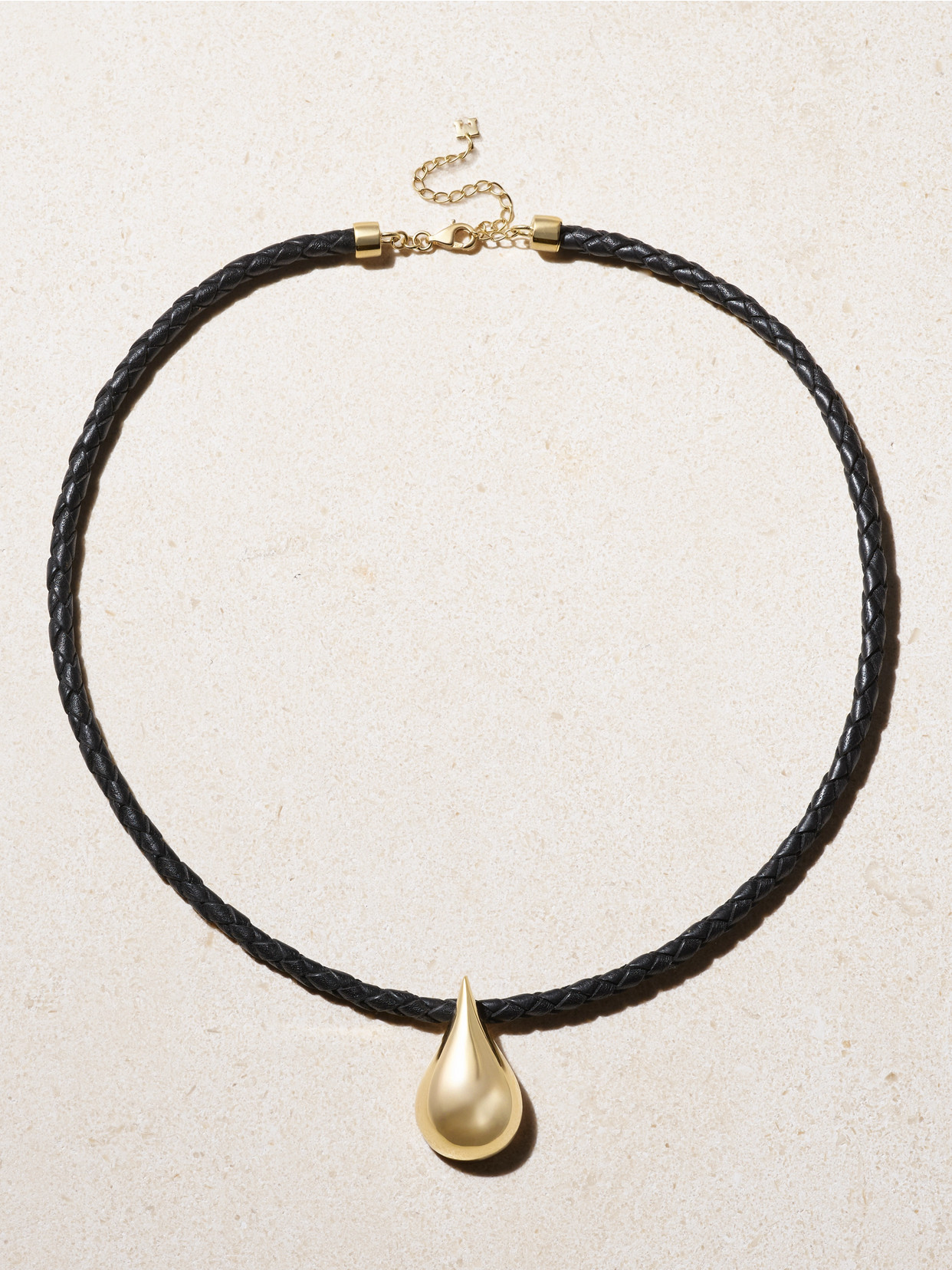 Mateo Water Droplet Leather And 14-karat Gold Necklace