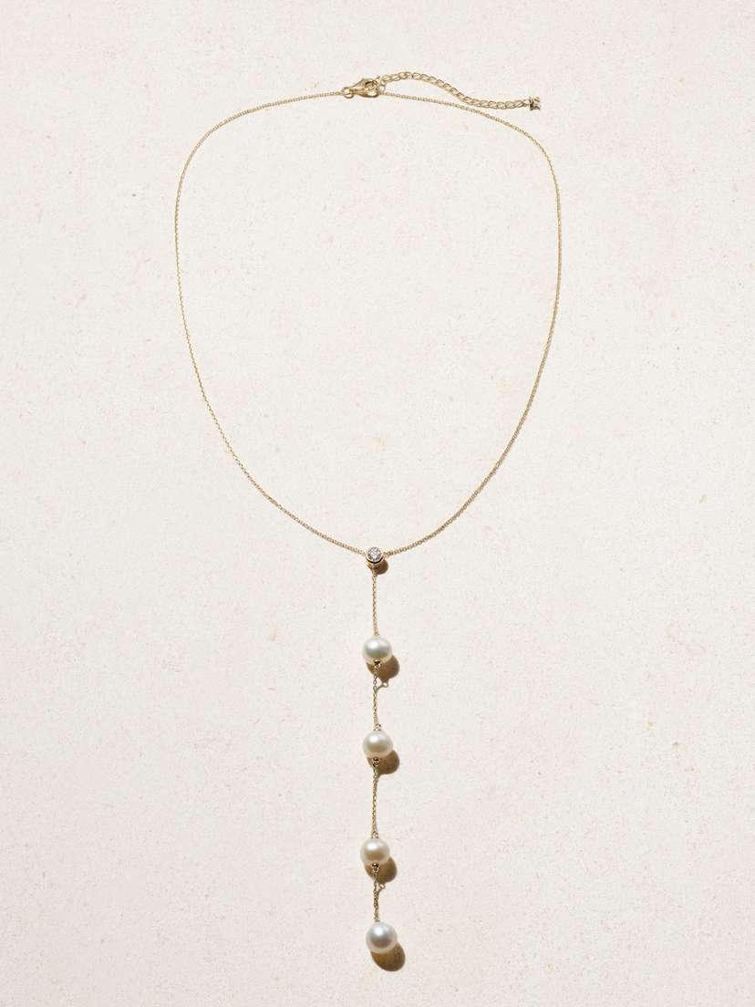 Mateo Drizzle 14-karat Gold, Diamond And Pearl Necklace