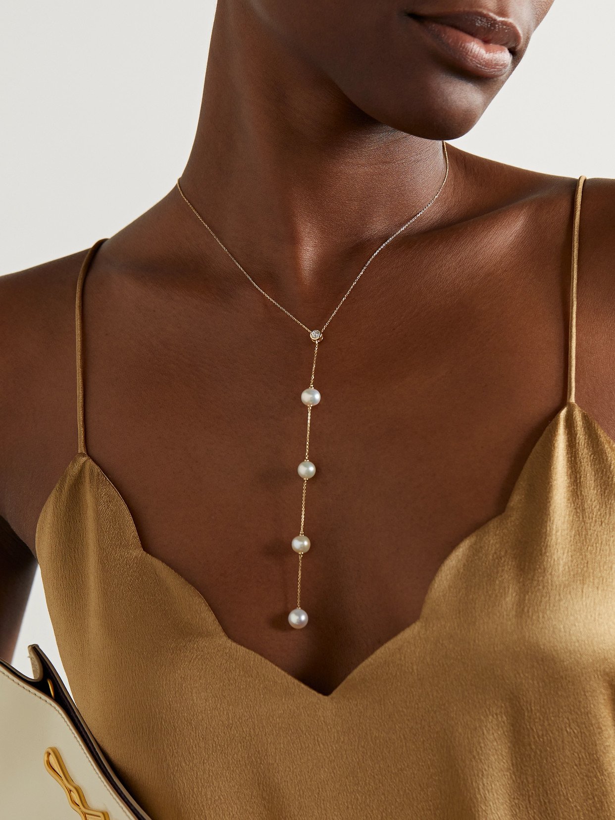 Mateo Drizzle 14-karat Gold, Diamond And Pearl Necklace In Gold