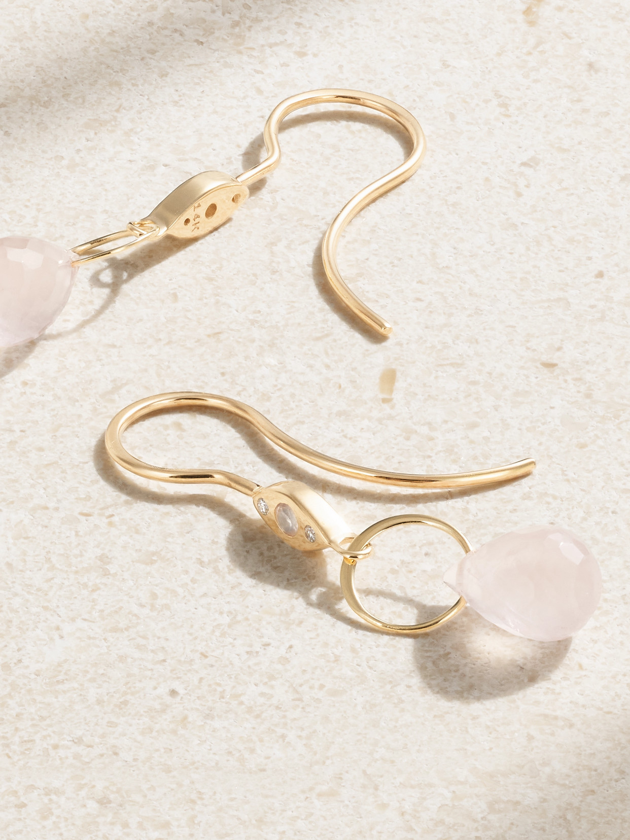 Shop Melissa Joy Manning 14-karat Recycled Gold, Rose Quartz And Diamond Earrings