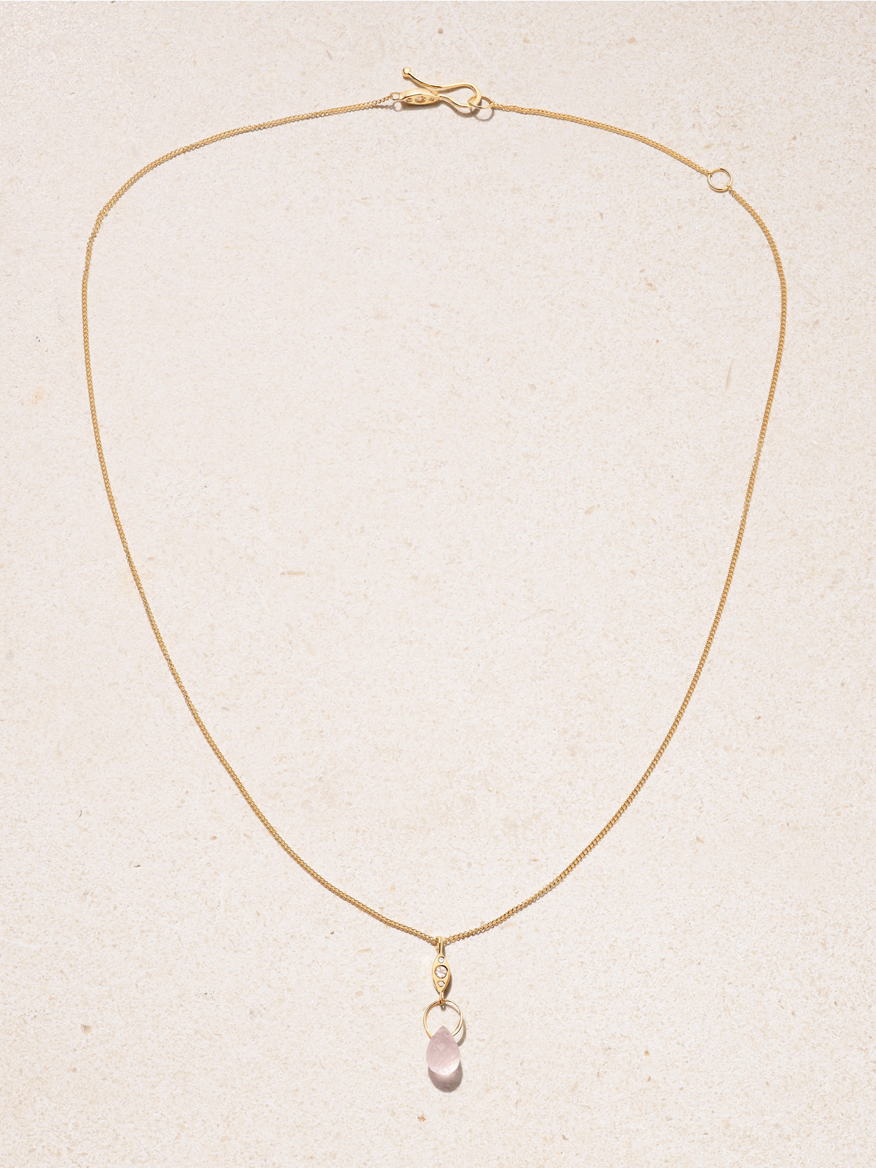 Shop Melissa Joy Manning 14-karat Recycled Gold, Rose Quartz And Diamond Necklace